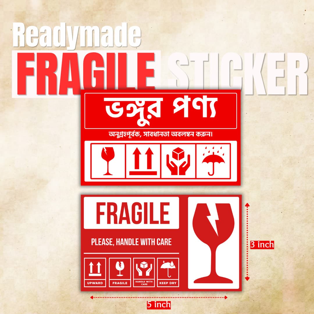 Readymade Fragile Sticker 3×5 Inch | Handle with Care Shipping Label Bangladesh