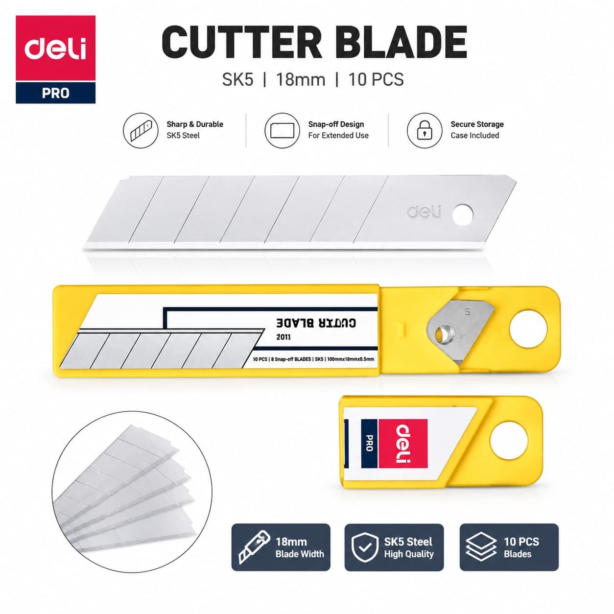 Deli PRO SK5 18mm Cutter Blade (10 PCS) | Heavy Duty Utility Knife Blades in Bangladesh thumbnail 2