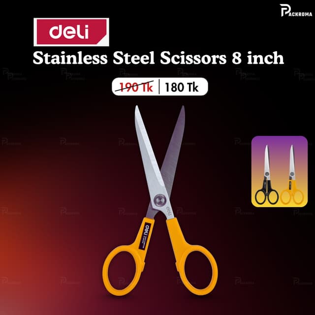 Deli Stainless Steel Scissors 8 Inch | Heavy Duty Office & Packaging Scissor