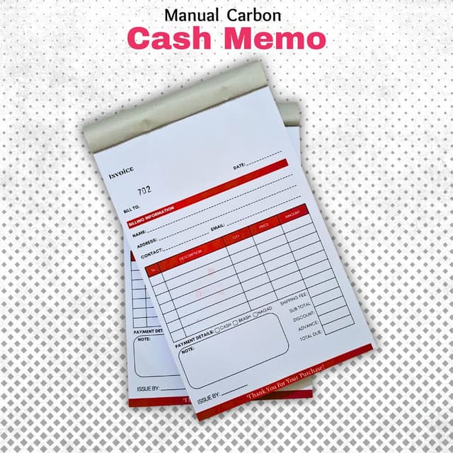 Manual Carbon Cash Memo Book – 200 Pages | 100 GSM Paper