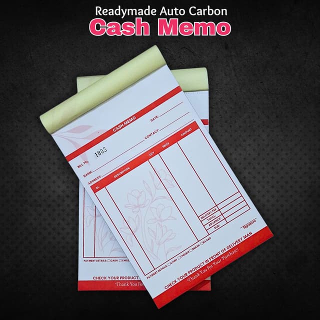 Readymade Auto Carbon Cash Memo Book β 200 Pages | 80 GSM Paper