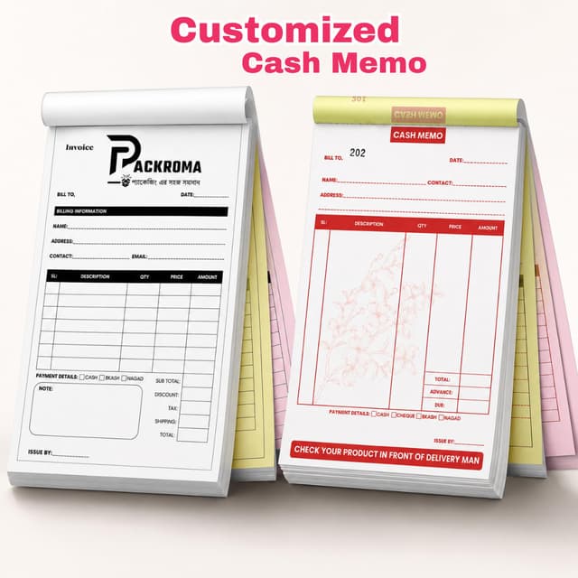 Customized Cash Memo Book (14 Γ 22 cm) | Auto Carbon & Manual Carbon Cash Memo Printing in Bangladesh